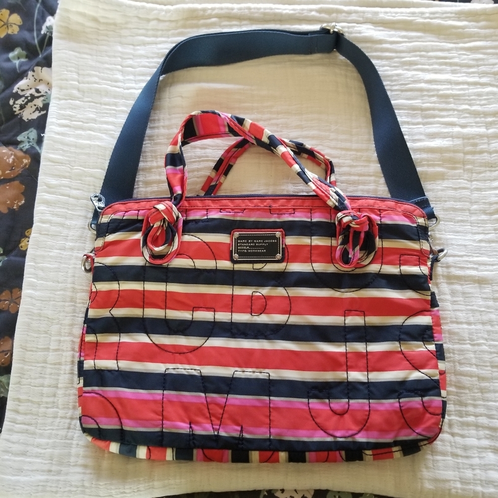 Marc by Marc Jacobs Striped Laptop Bag in Pink, Red, Navy & White